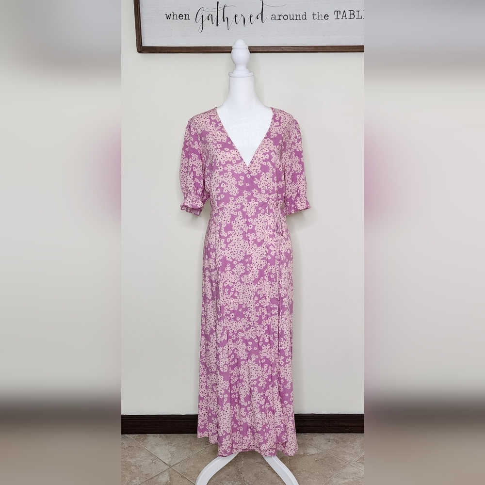 Cotton Candy LA Orchid Ditzy Floral Wrap Maxi Dress Medium Feminine Garden Party